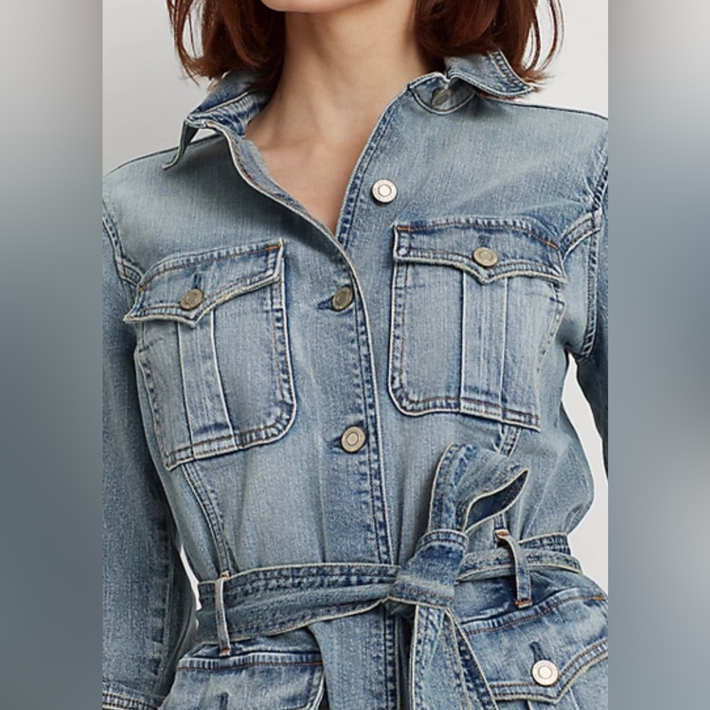 Lauren Ralph Lauren- Belted Denim Blazer in Mojave Blue Wash - Size 0 - Picture 2 of 6